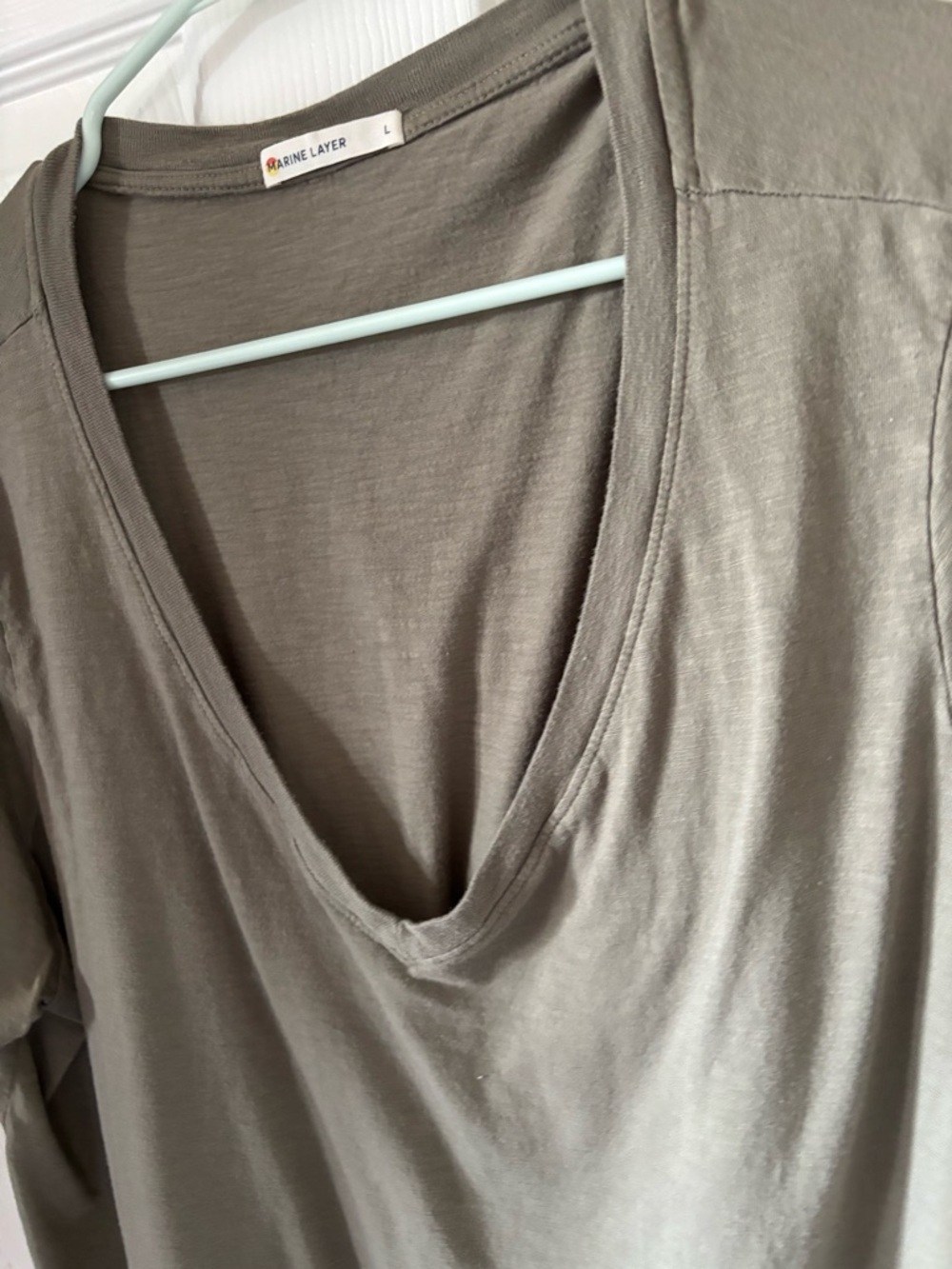Marine Layer Women's Short Sleeve V-Neck Tee in Olive - Picture 3 of 8